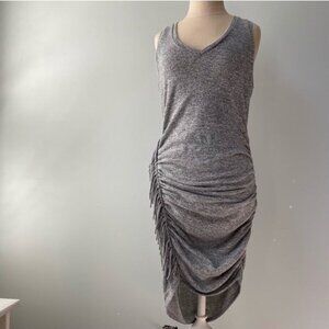Express Fringe Ruched Racerback Heathered Gray Dress